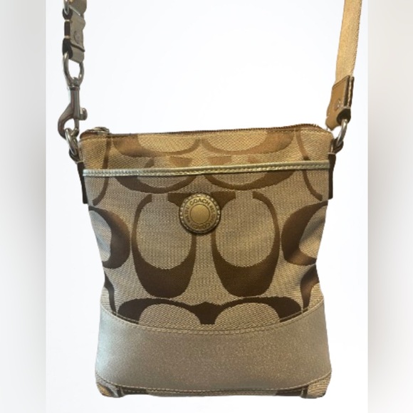 Coach Handbags - Coach Signature Logo Tan Ivory Canvas Crossbody Bag
